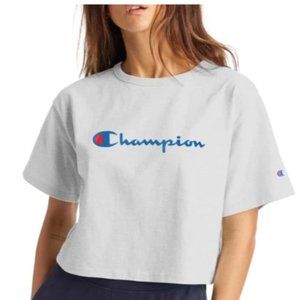 Champion, white cropped t shirt, size small